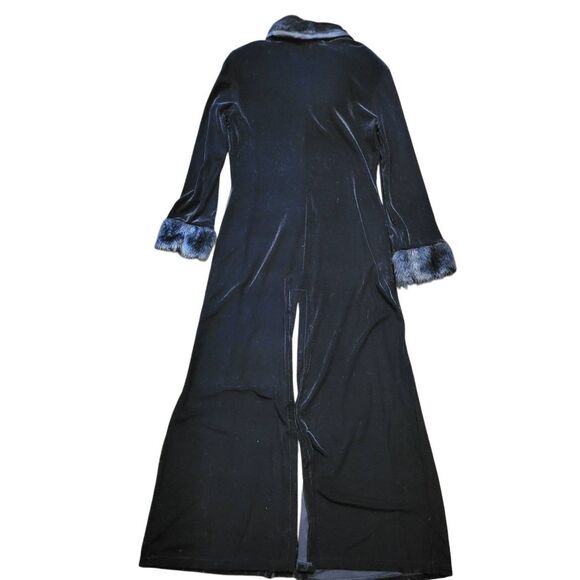Vintage 90s Y2K Luly K Jacket Women's Medium Black Velvet Gothic Split Faux Fur - Picture 2 of 5